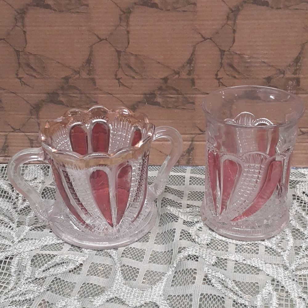 HEART Ruby/Gold Stained sugar bowl/glass 1890-1910EAPG by US GLASS BLAZIN  rare